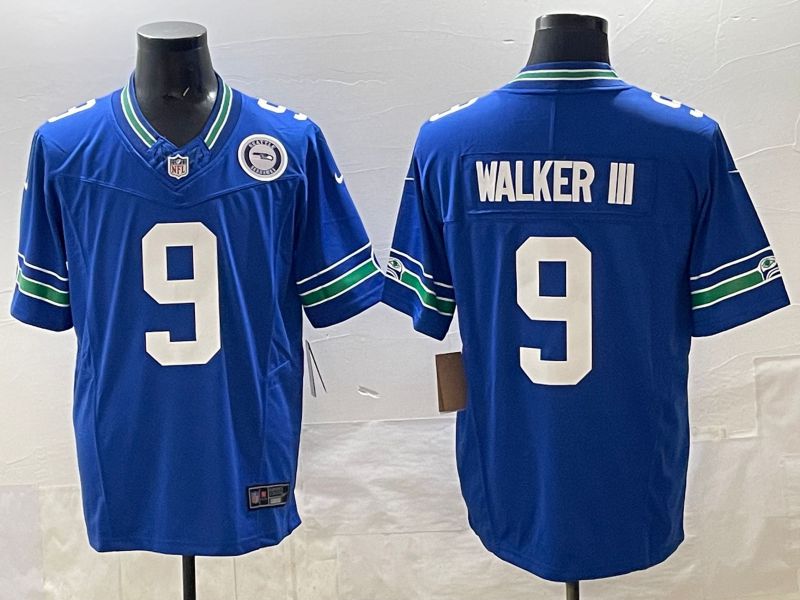Men 2025 Seattle Seahawks 9 Walker iii Blue retro Three generations Nike Limited NFL Jersey style 2